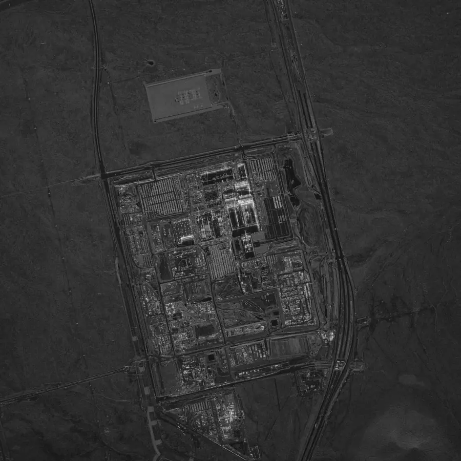 Satellite radar image of a large industrial construction site and surrounding desert, north Phoenix